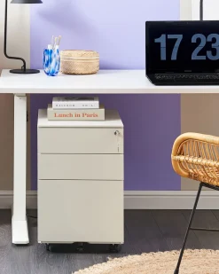 Armario De Metal Branco Creme Com 3 Gavetas Cami