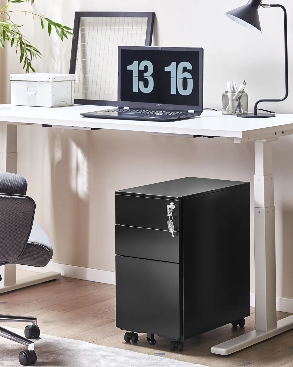 Armario De Metal Preto Com 3 Gavetas Bolsena