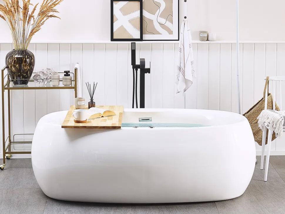 Banheira Autonoma De Hidromassagem Em Acrilico Branco Com Led 180 X 100 Cm Mustique