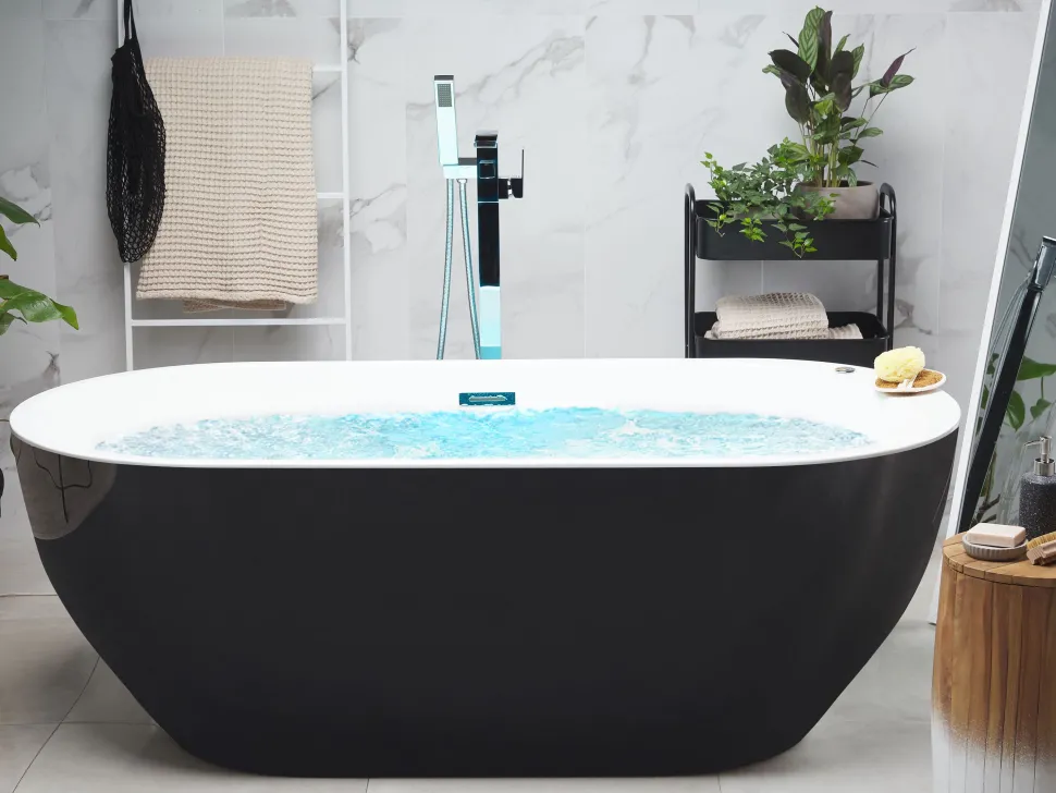 Banheira Autonoma De Hidromassagem Em Acrilico Preto Com Led 170 X 80 Cm Nevis