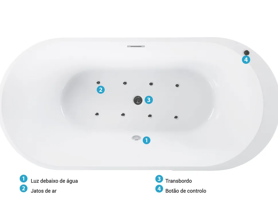 Banheira Autonoma De Hidromassagem Em Acrilico Preto Com Led 170 X 80 Cm Nevis