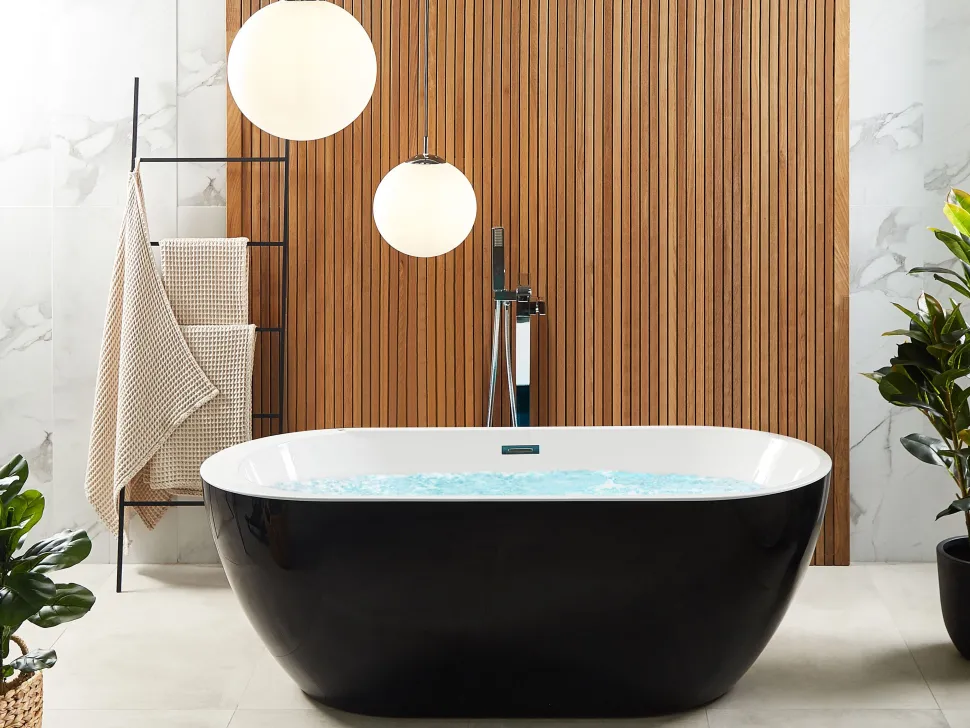 Banheira Autonoma De Hidromassagem Em Acrilico Preto Com Led 170 X 80 Cm Nevis Iii