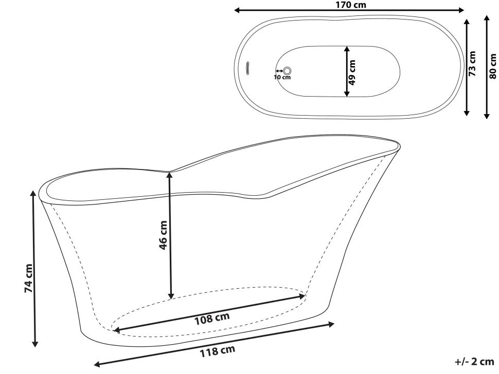 Banheira Autonoma Em Acrilico Preto 170 X 80 Cm Dulcina