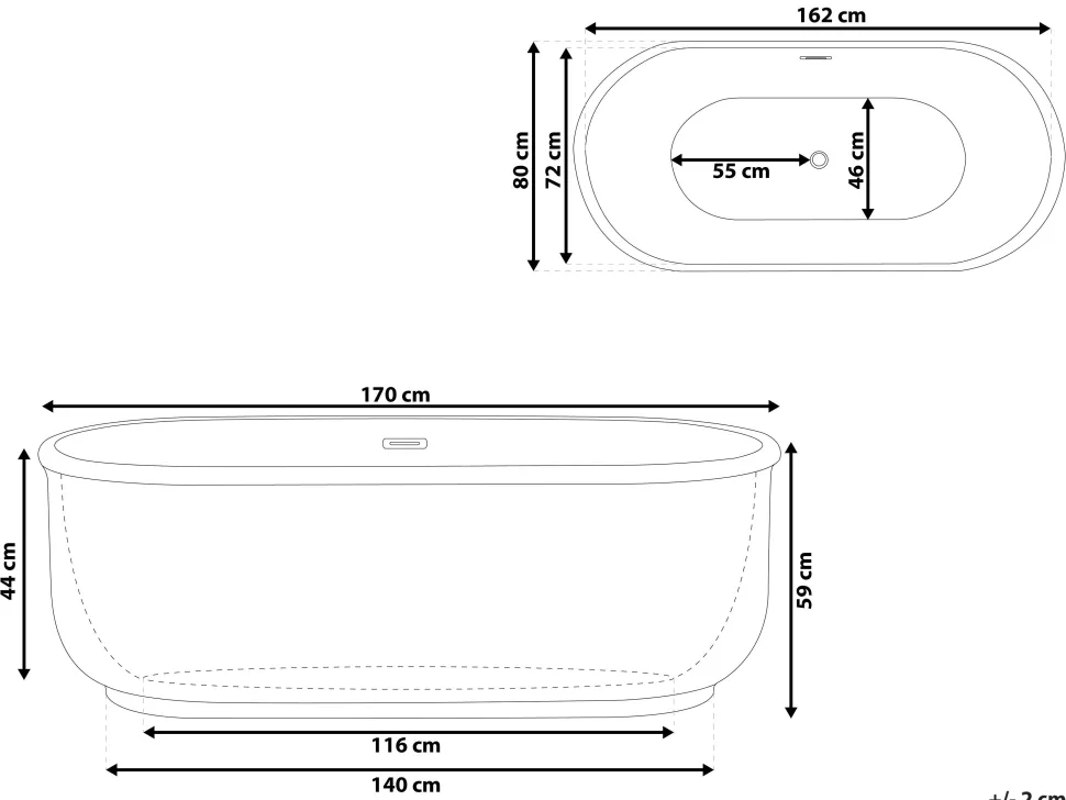 Banheira Autonoma Em Acrilico Preto 170 X 80 Cm Pinel