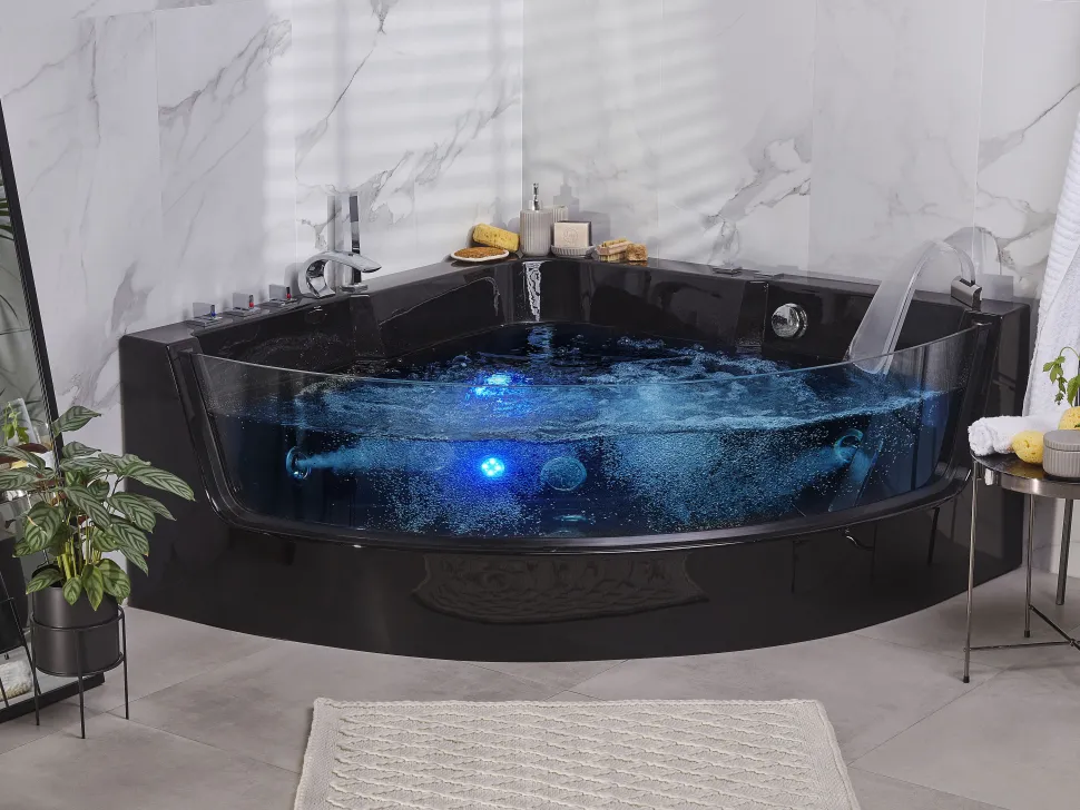 Banheira De Hidromassagem De Canto Em Acrilico Preto Com Led 190 X 135 Cm Marina