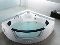 Banheira De Hidromassagem De Canto Em Acrilico Branco Com Led 214 X 155 Cm Martinica