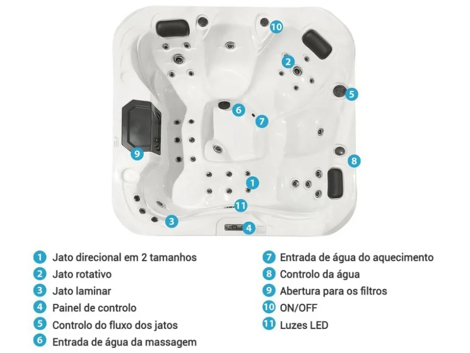 Banheira De Hidromassagem De Exterior Em Acrilico Branco Com Led 200 X 200 Cm Lastarria