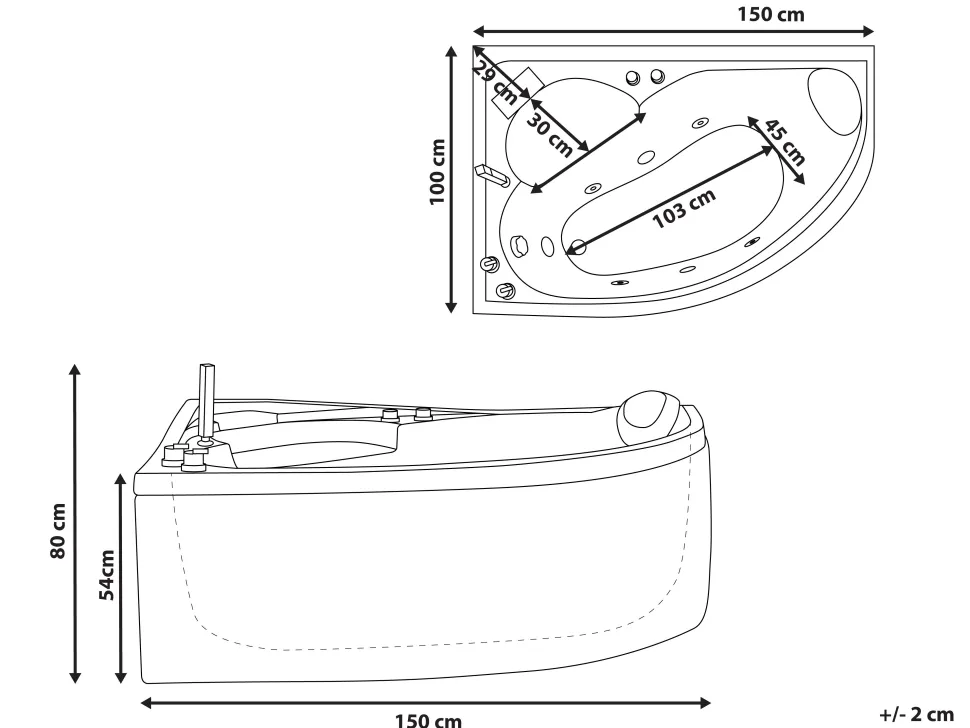 Banheira De Hidromassagem De Canto A Direita Com Led Em Branco Neiva
