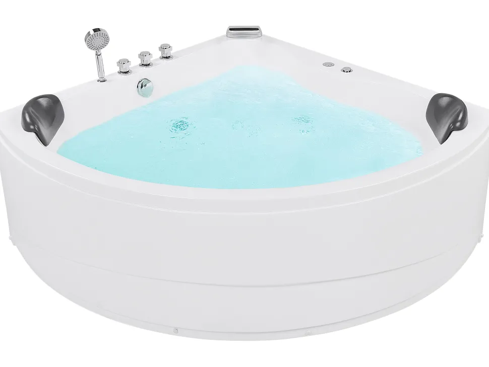 Banheira De Hidromassagem De Canto Em Acrilico Branco Com Led 140 X 140 Cm Baracoa