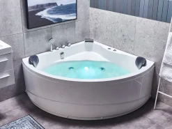 Banheira De Hidromassagem De Canto Em Acrilico Branco Com Led 140 X 140 Cm Baracoa