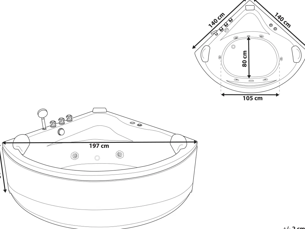 Banheira De Hidromassagem De Canto Em Acrilico Branco Com Led 140 X 140 Cm Baracoa