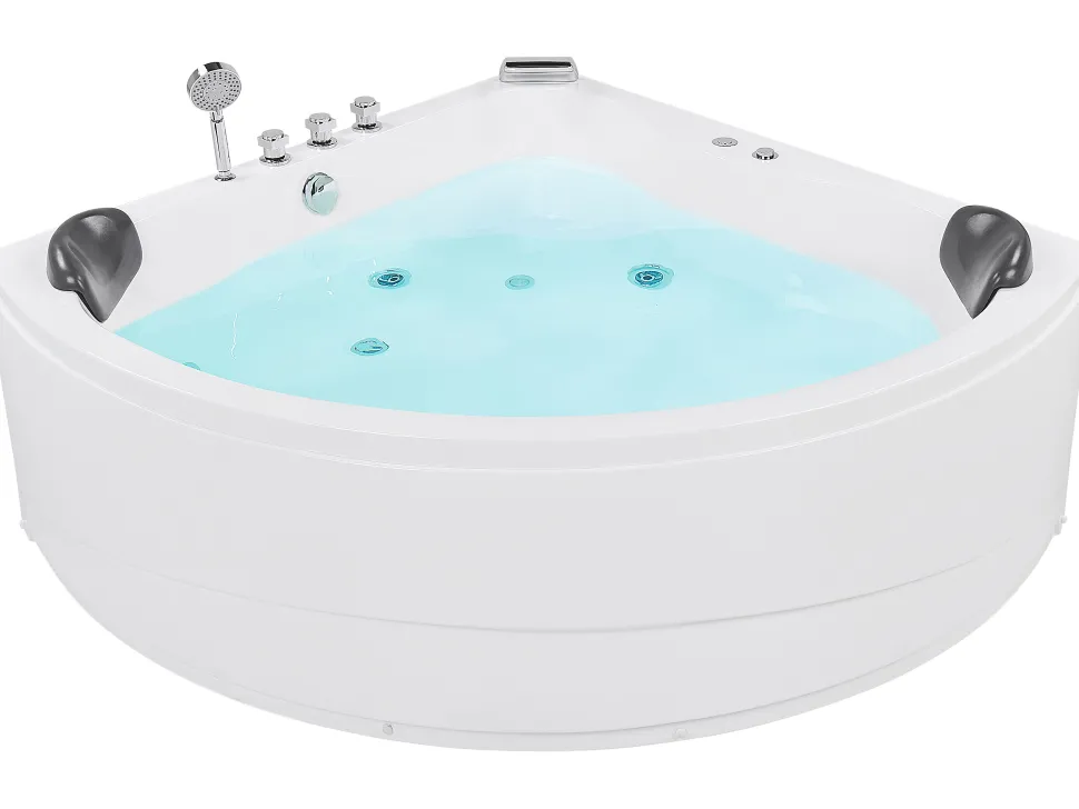 Banheira De Hidromassagem De Canto Em Acrilico Branco Com Led 140 X 140 Cm Baracoa