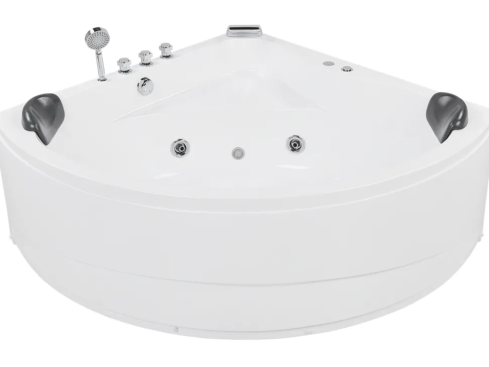 Banheira De Hidromassagem De Canto Em Acrilico Branco Com Led 140 X 140 Cm Baracoa