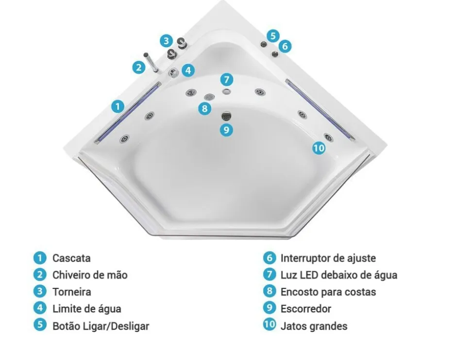 Banheira De Hidromassagem De Canto Em Acrilico Branco Com Led 211 X 150 Cm Caceres
