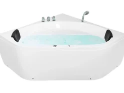 Banheira De Hidromassagem De Canto Em Acrilico Branco Com Led 140 X 140 Cm Meves