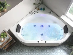 Banheira De Hidromassagem De Canto Em Acrilico Branco Com Led 140 X 140 Cm Meves