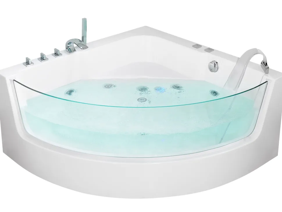 Banheira De Hidromassagem De Canto Em Acrilico Branco Com Led 190 X 135 Cm Marina