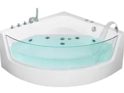 Banheira De Hidromassagem De Canto Em Acrilico Branco Com Led 190 X 135 Cm Marina