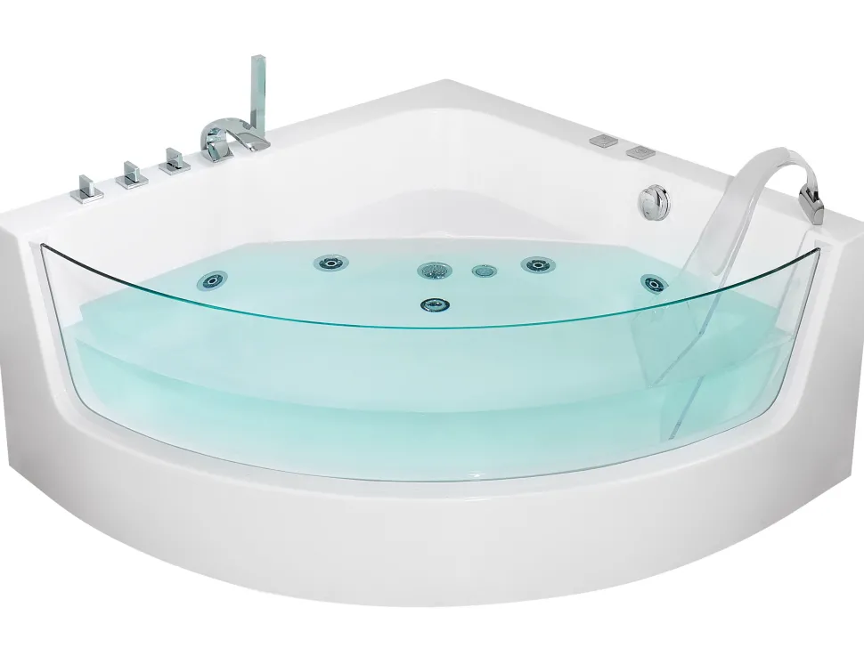 Banheira De Hidromassagem De Canto Em Acrilico Branco Com Led 190 X 135 Cm Marina