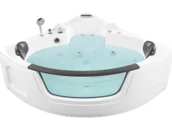 Banheira De Hidromassagem De Canto Em Acrilico Branco Com Led 140 X 140 Cm Martinica Ii