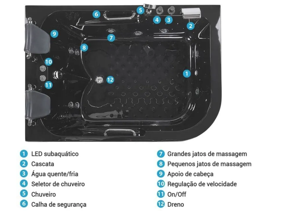 Banheira De Hidromassagem Versao A Direita Em Acrilico Preto 170 X 119 Cm Bayamo