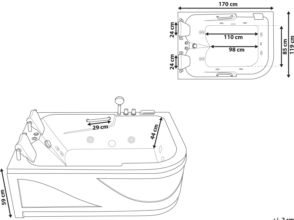 Banheira De Hidromassagem Versao A Direita Em Acrilico Preto 170 X 119 Cm Bayamo