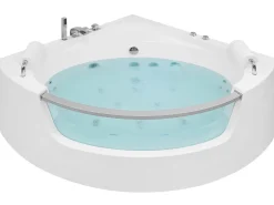 Banheira De Hidromassagem De Canto Em Acrilico Branco Com Led 201 X 150 Cm Mangle