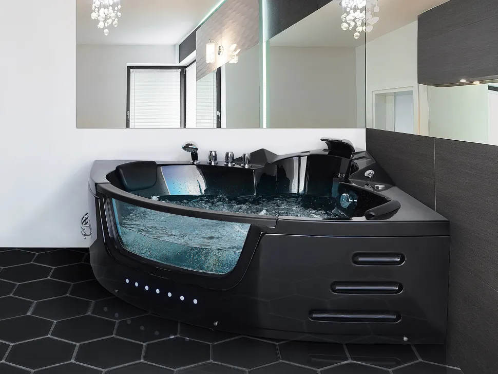 Banheira De Hidromassagem De Canto Em Acrilico Preto Com Led 214 X 155 Cm Martinica