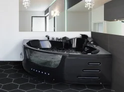 Banheira De Hidromassagem De Canto Em Acrilico Preto Com Led 214 X 155 Cm Martinica