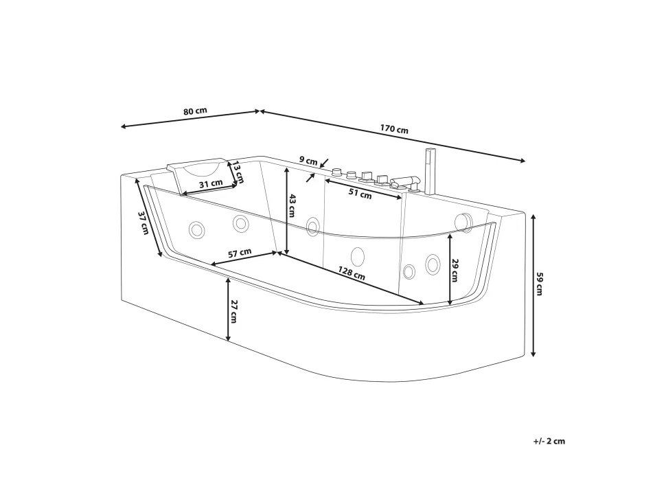Banheira De Hidromassagem De Canto Em Acrilico Branco Com Led 170 X 80 Cm Acuario