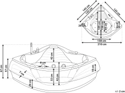 Banheira De Hidromassagem De Canto Em Acrilico Branco Com Led E Coluna Bluetooth 210 X 145 Cm Monaco