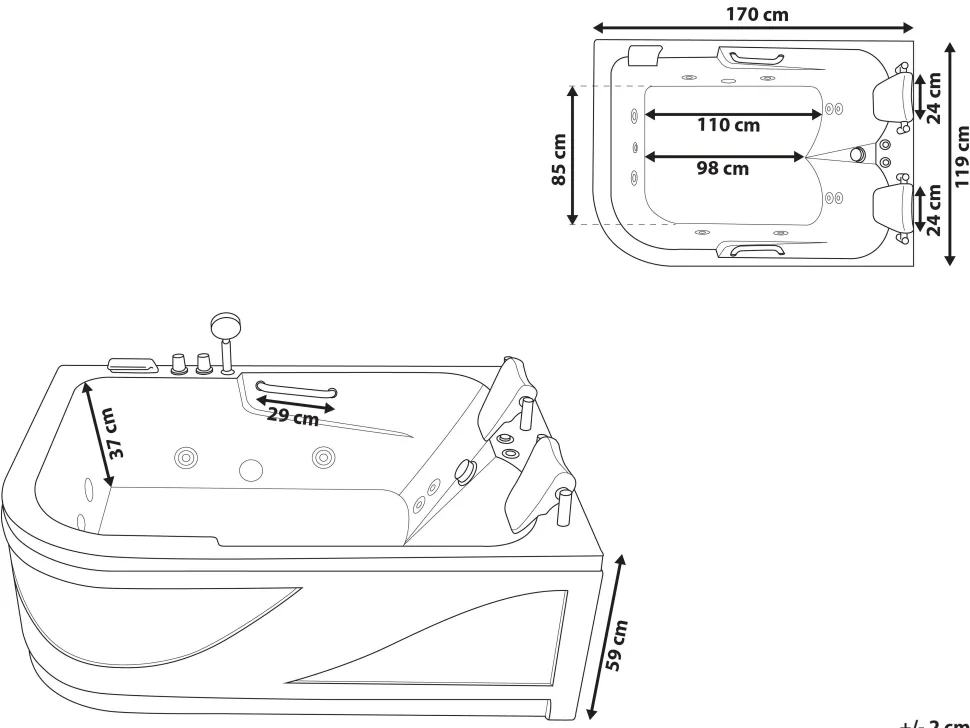 Banheira De Hidromassagem Versao A Esquerda Em Acrilico Branco 170 X 119 Cm Bayamo