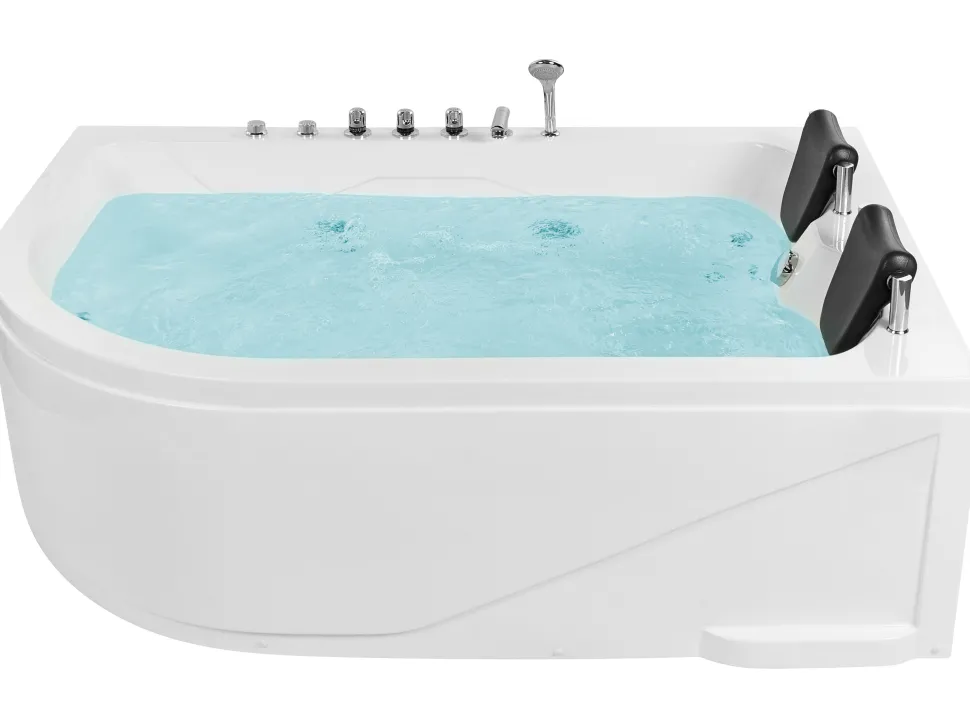 Banheira De Hidromassagem De Canto Esquerdo Em Acrilico Branco Com Led 180 X 120 Cm Calama