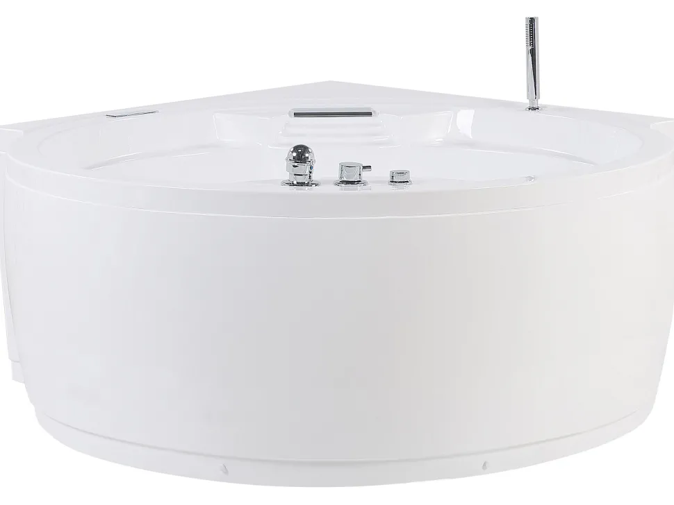 Banheira De Hidromassagem De Canto Em Acrilico Branco Com Led E Coluna Bluetooth 150 X 114 Cm Milano