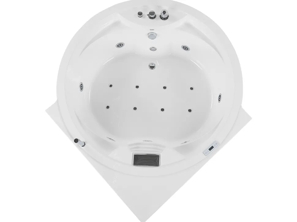Banheira De Hidromassagem De Canto Em Acrilico Branco Com Led E Coluna Bluetooth 150 X 114 Cm Milano