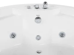 Banheira De Hidromassagem De Canto Em Acrilico Branco Com Led E Coluna Bluetooth 150 X 114 Cm Milano