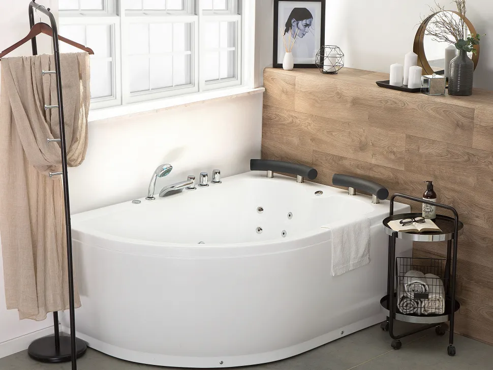 Banheira De Hidromassagem De Canto Versao A Esquerda Em Acrilico Branco Com Led 160 X 113 Cm Paradiso