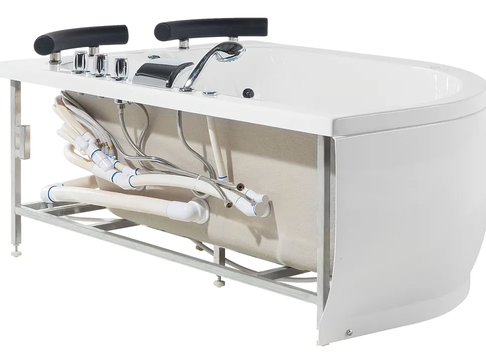 Banheira De Hidromassagem De Canto Versao A Esquerda Em Acrilico Branco Com Led 160 X 113 Cm Paradiso