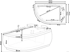 Banheira De Hidromassagem De Canto Versao A Esquerda Em Acrilico Branco Com Led 160 X 113 Cm Paradiso