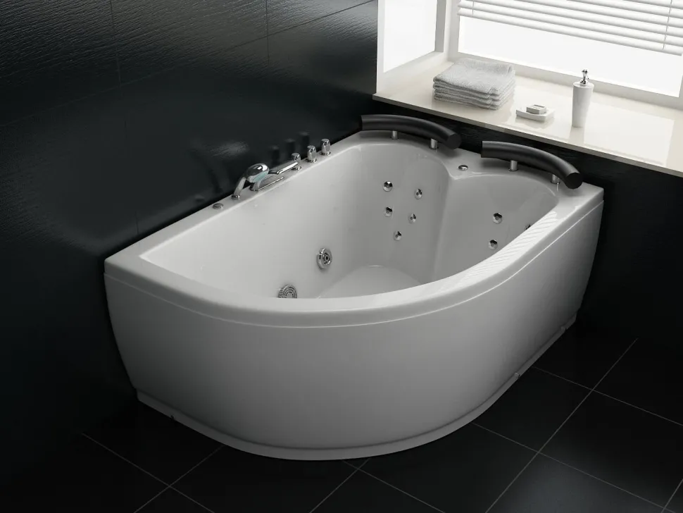 Banheira De Hidromassagem De Canto Versao A Esquerda Em Acrilico Branco Com Led 160 X 113 Cm Paradiso