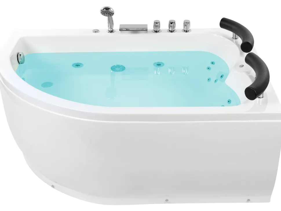 Banheira De Hidromassagem De Canto Versao A Esquerda Em Acrilico Branco Com Led 160 X 113 Cm Paradiso