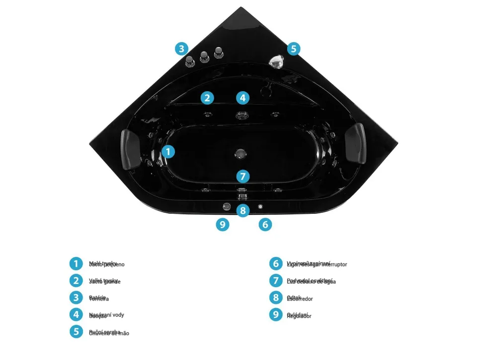 Banheira De Hidromassagem De Canto Em Acrilico Preto Com Led 140 X 140 Cm Meves