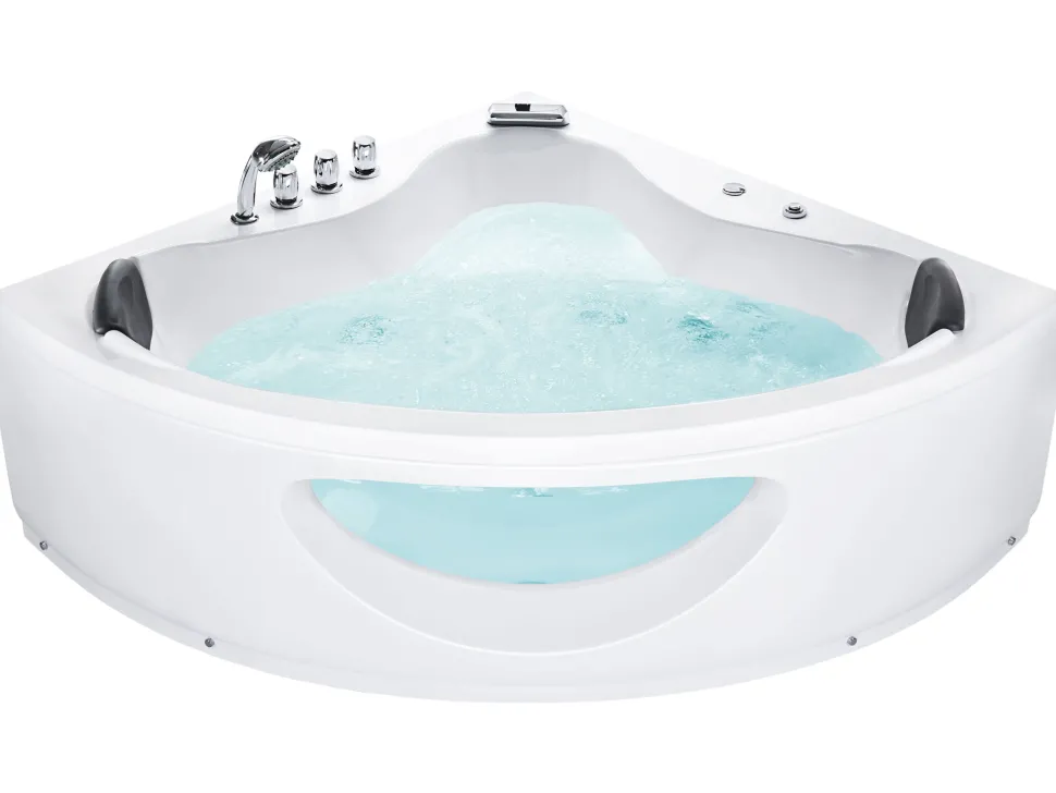 Banheira De Hidromassagem De Canto Em Acrilico Branco Com Led 146 X 146 Cm Tocoa