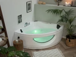 Banheira De Hidromassagem De Canto Em Acrilico Branco Com Led 146 X 146 Cm Tocoa