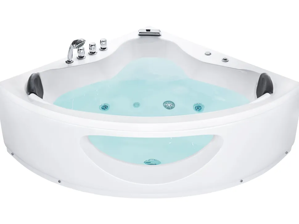 Banheira De Hidromassagem De Canto Em Acrilico Branco Com Led 146 X 146 Cm Tocoa