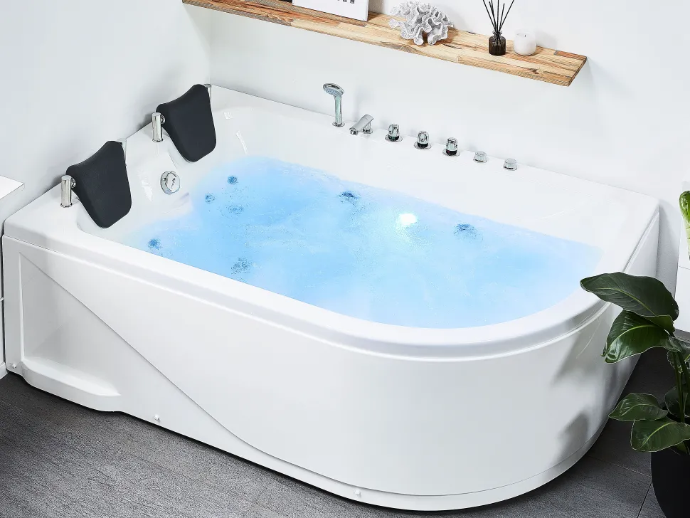 Banheira De Hidromassagem De Canto Direito Em Acrilico Branco Com Led 180 X 120 Cm Calama