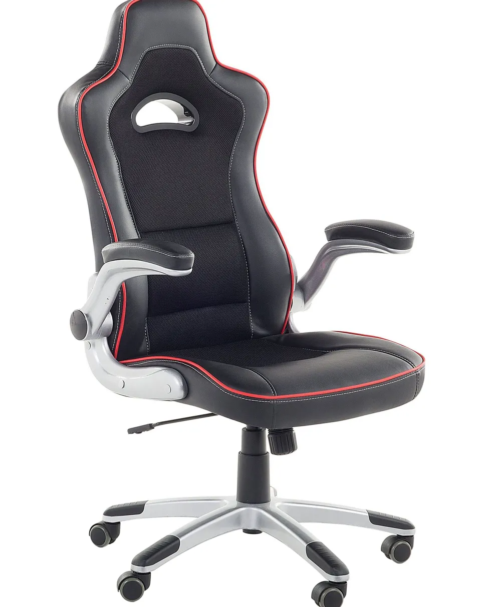 Cadeira De Escritorio Em Pele Sintetica Preta E Vermelha Master