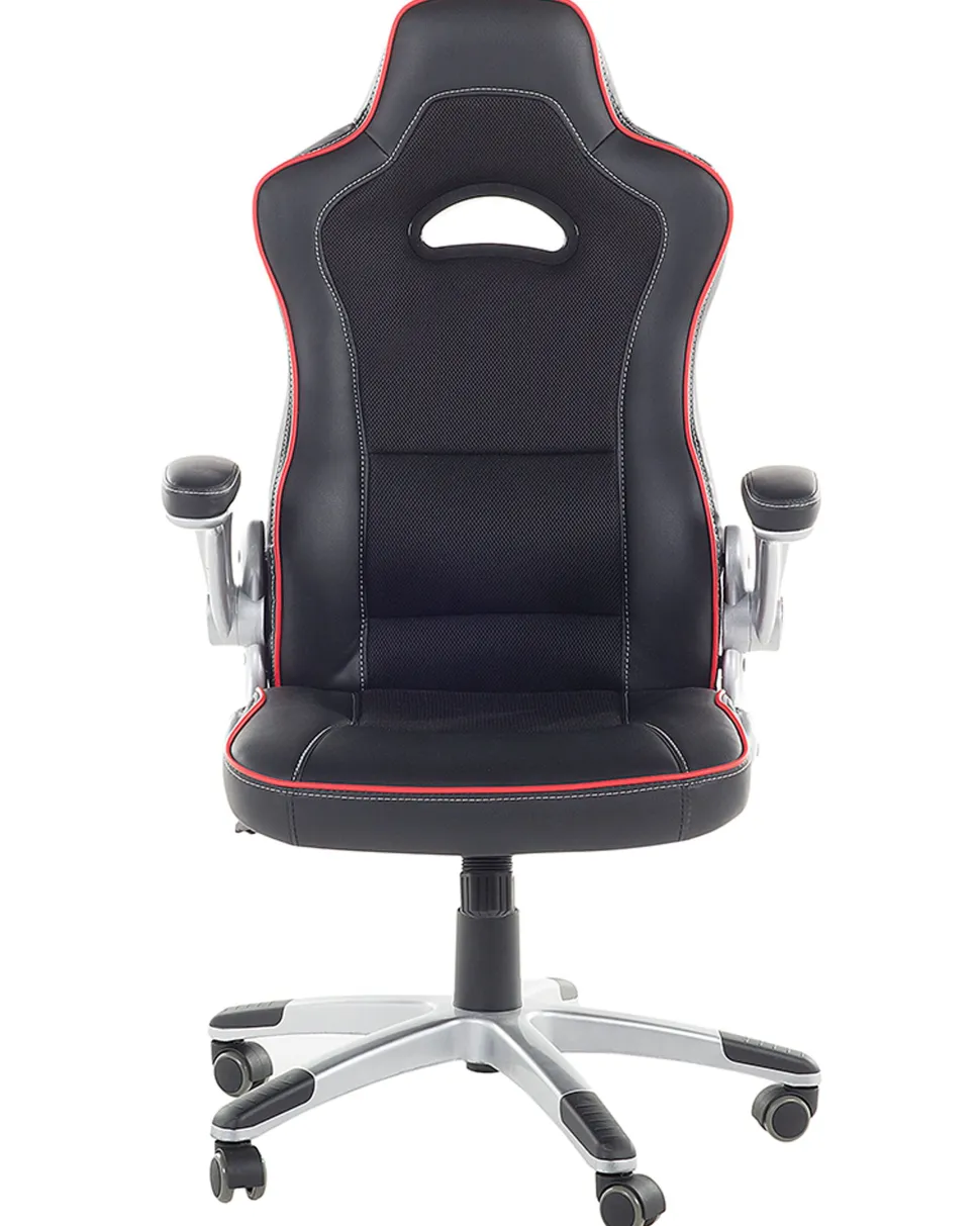 Cadeira De Escritorio Em Pele Sintetica Preta E Vermelha Master