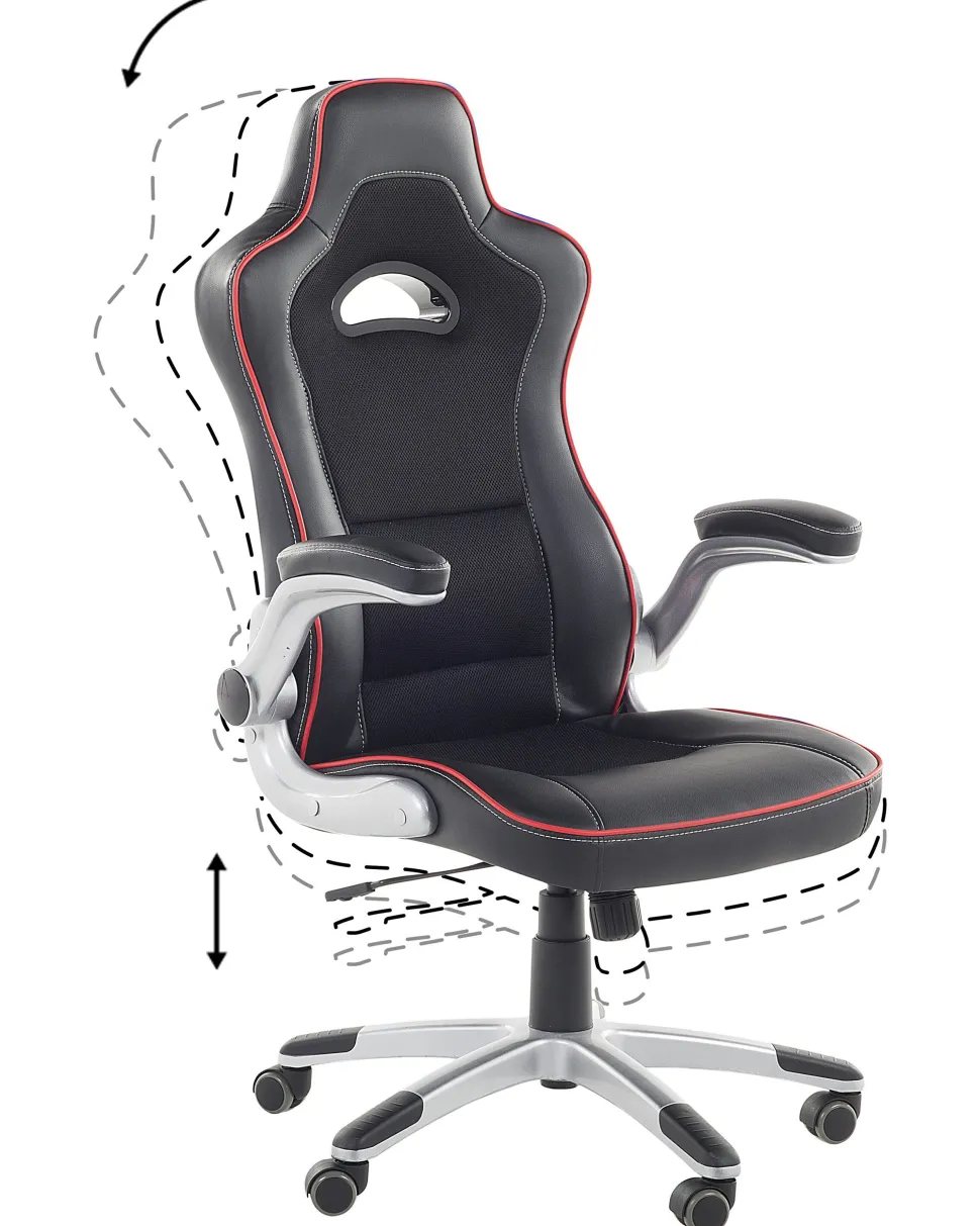 Cadeira De Escritorio Em Pele Sintetica Preta E Vermelha Master