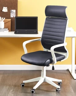 Cadeira De Escritorio Em Pele Sintetica Preta Leader